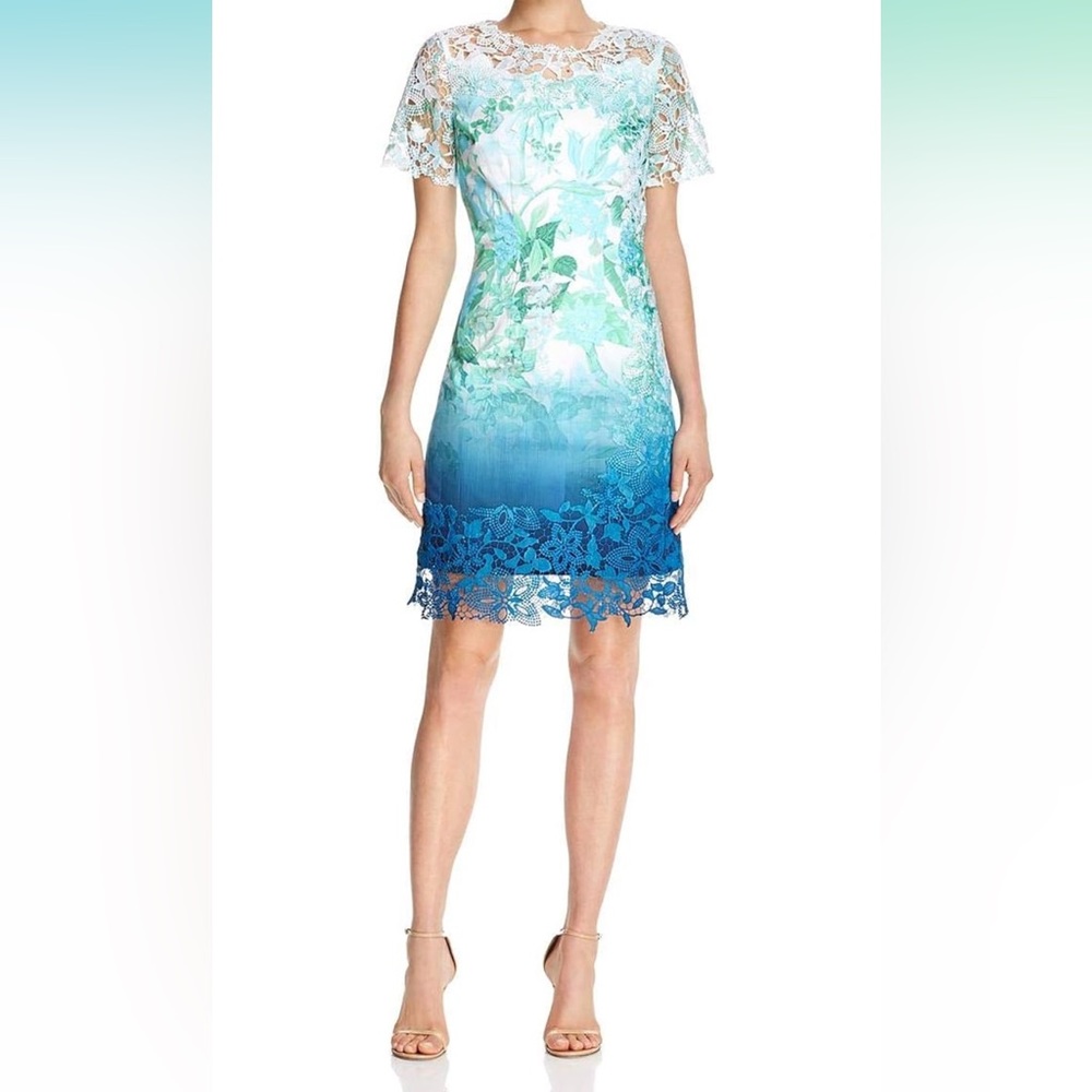 Elie Tahari Women's Organdy Dress - Sz 4 - Ombré Green, Blu and White NWT